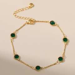 Wholesale Anklet Copper Plated 18k Real Gold Green Zircon Fine Chain Vendors