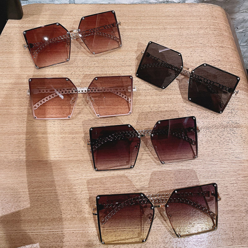 Wholesale Hollow Metal Chain Large Box Plane Sunglasses Vendors