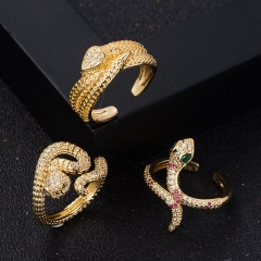 Wholesale Fashion Copper Gold Plated Micro Zirconia Hip Hop Snake Ring