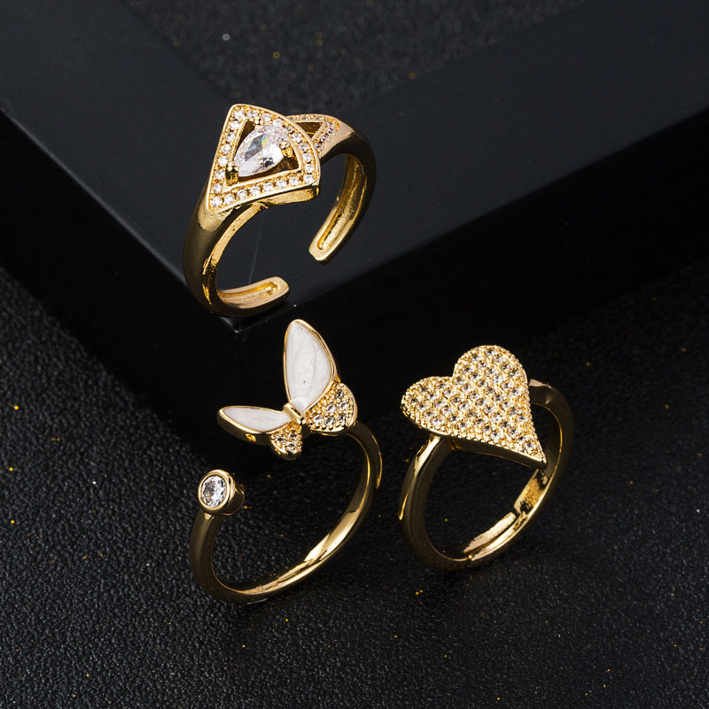 Wholesale Copper Plated Gold Micro Zirconia Oil Drip Ring Ring Cold Wind Open Ring
