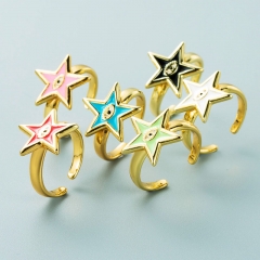 Wholesale Devil's Eye Series Pentagram Eyes Copper Gold Plated Drip Oil Multi-color Ring