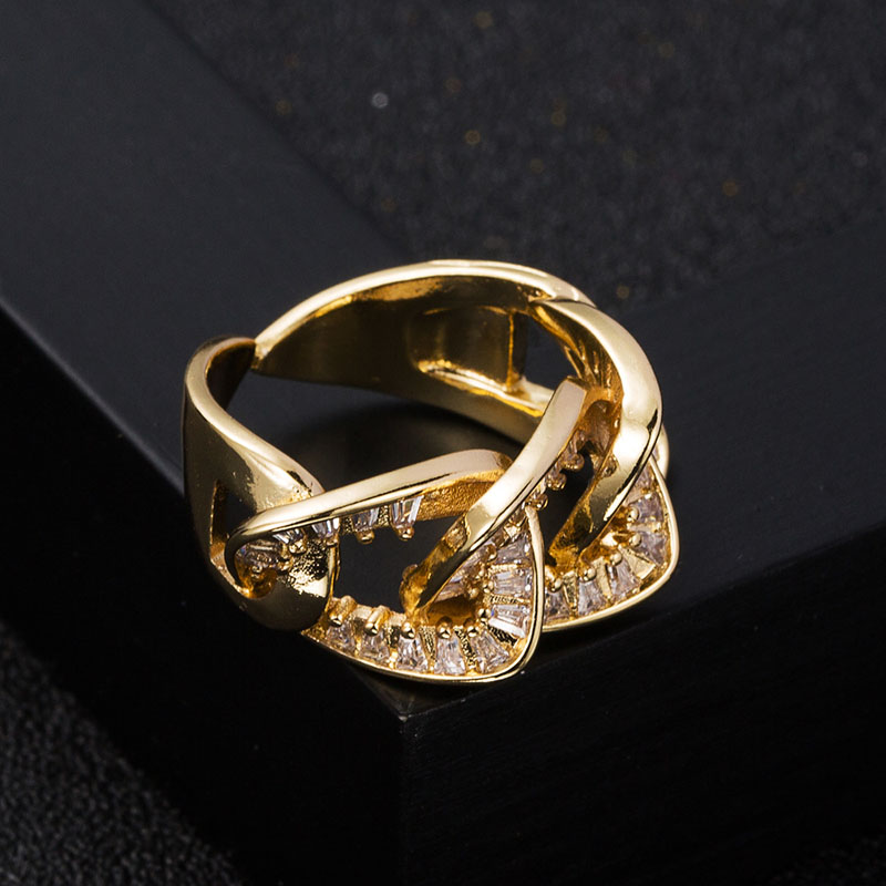 Wholesale Fashion Copper Plated 18k Gold Micro Zirconia Chain Interlocking Open Ring