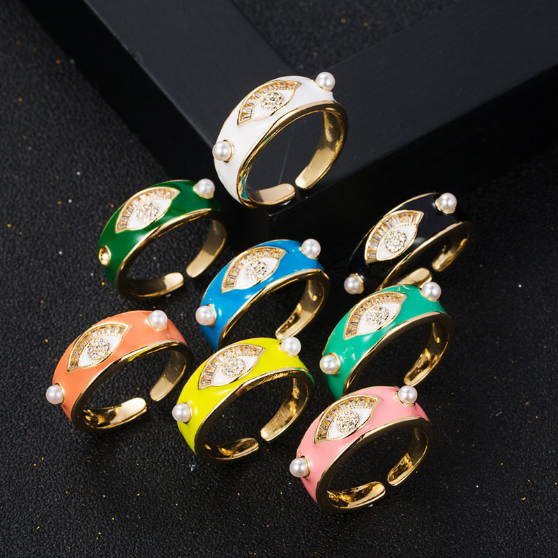 Wholesale Copper Plated Real Gold Color Preserving Enamel Eye Opening Ring
