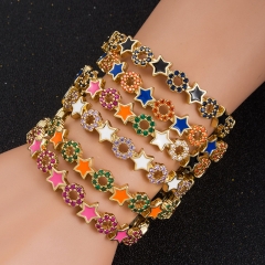 Wholesale Copper Color Preserving Plated Real Gold Micro Zirconia Pentagram Bracelet