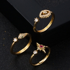 Wholesale Copper Gold Plated Micro Zirconia Geometric Ring Simple Open Ring