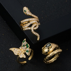 Wholesale Copper Gold Plated Micro Zirconia Butterfly Snake Ring
