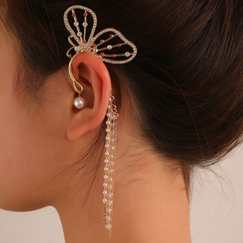Korean Super Fairy Crystal Tassel Butterfly Ear Bone Clip Pearl No Ear Hole Single Ear Clip Distributor