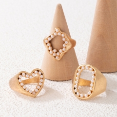 Openwork With Pearl Irregular Geometric Love Ring Set Of Three Distributor