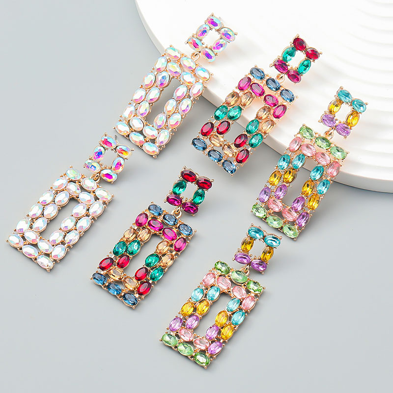Wholesale Exaggerated Colorful Diamond Stud Earrings Bohemian Style Fashion Earrings