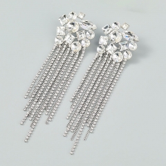 Wholesale Spring And Summer  Exaggerated Alloy With Diamonds Rhinestone Tassel Earrings