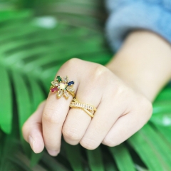 Wholesale Personalized Colorful Zirconia Flower Cross Ring