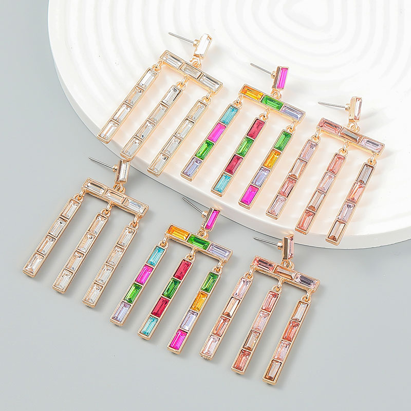 Wholesale Colorful Diamond Earrings Exaggerated Earrings Bohemian Style Simple Tassel
