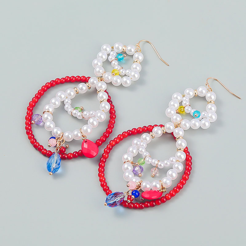 Wholesale Braided Multi-layer Rice Beads Ear Hooks Summer Casual Earrings