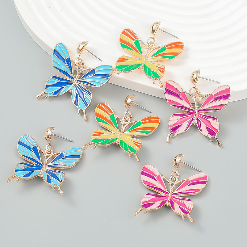 Wholesale Colorful Diamond Earrings Butterfly Drops Oil Earrings Simple Fashion