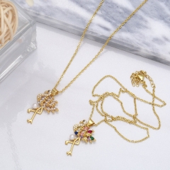 Wholesale Colorful Zirconia Bohemian Wind Flamingo Necklace