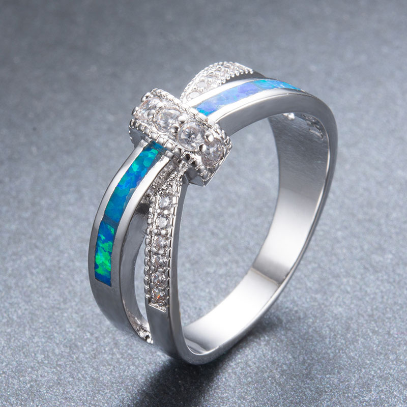 Light Luxury Diamond-set White Gold And Blue Opal Cross Ring Manufacturer