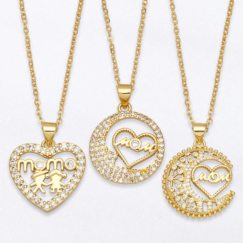 Wholesale Fashion With Diamonds Mom Necklace Geometric Love Pendant