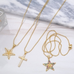 Wholesale Simple Fashion Cross Necklace With Colored Diamonds Pentagram