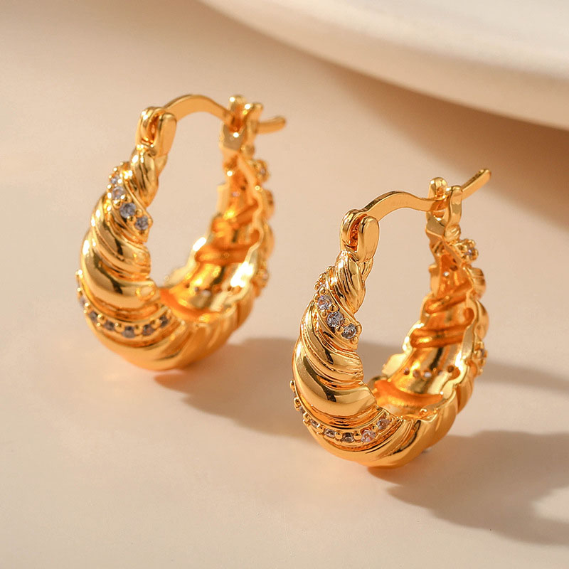 Threaded 18k Real Gold With Zirconia Earrings Buckle Distributor