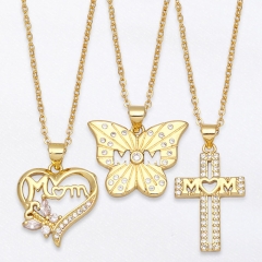 Wholesale Mom Zircon Cross Heart Butterfly Pendant Clavicle Chain