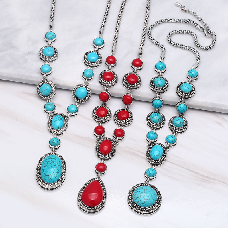 Wholesale Turquoise Vintage Round Geometric Alloy Necklace