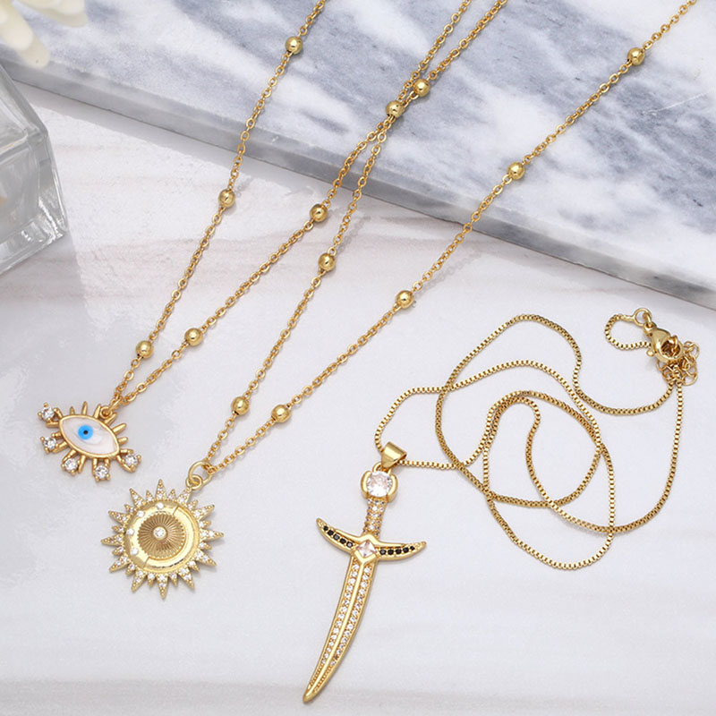 Wholesale Fashion Hip-hop With Diamond Sword Pendant Necklace