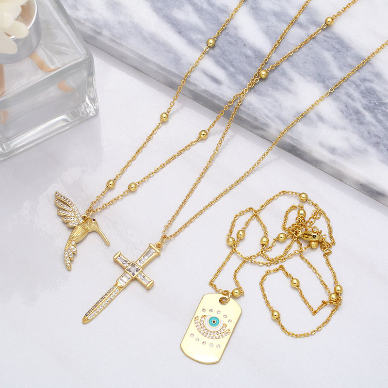 Wholesale Oil Drop With Diamond Eye Pendant Necklace Cross Bird