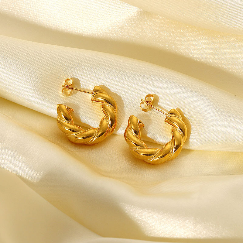 18k Gold Plated Stainless Steel Twist C-shaped Earrings Distributor