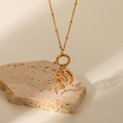 18k Gold Moon Snake Pendant Necklace Fashion Vintage Distributor
