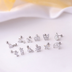 Titanium Steel Thin Rod Zirconia Screw Earrings Single Distributor