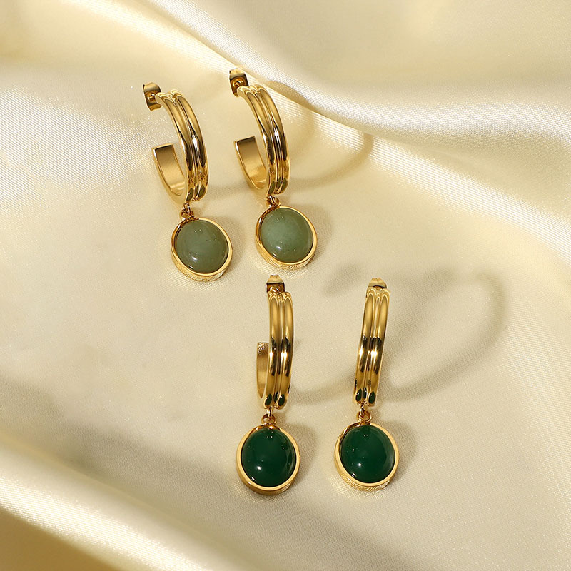 Green Onyx Pendant C-shaped Dangle Earrings Vintage Distributor