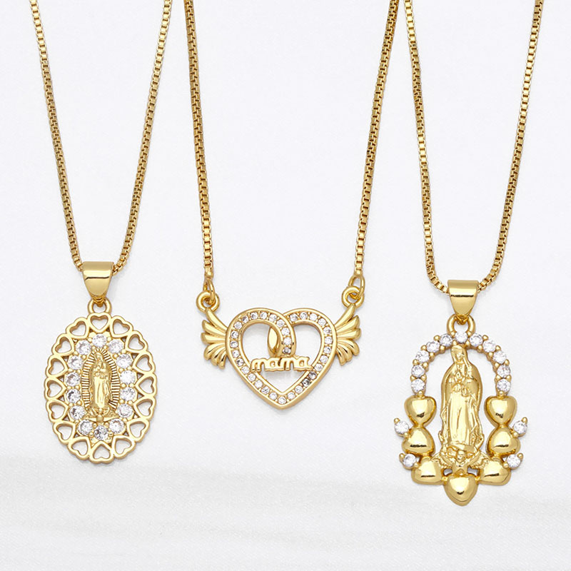 Wholesale Love Virgin Mary Pendant With Diamond Zircon Necklace