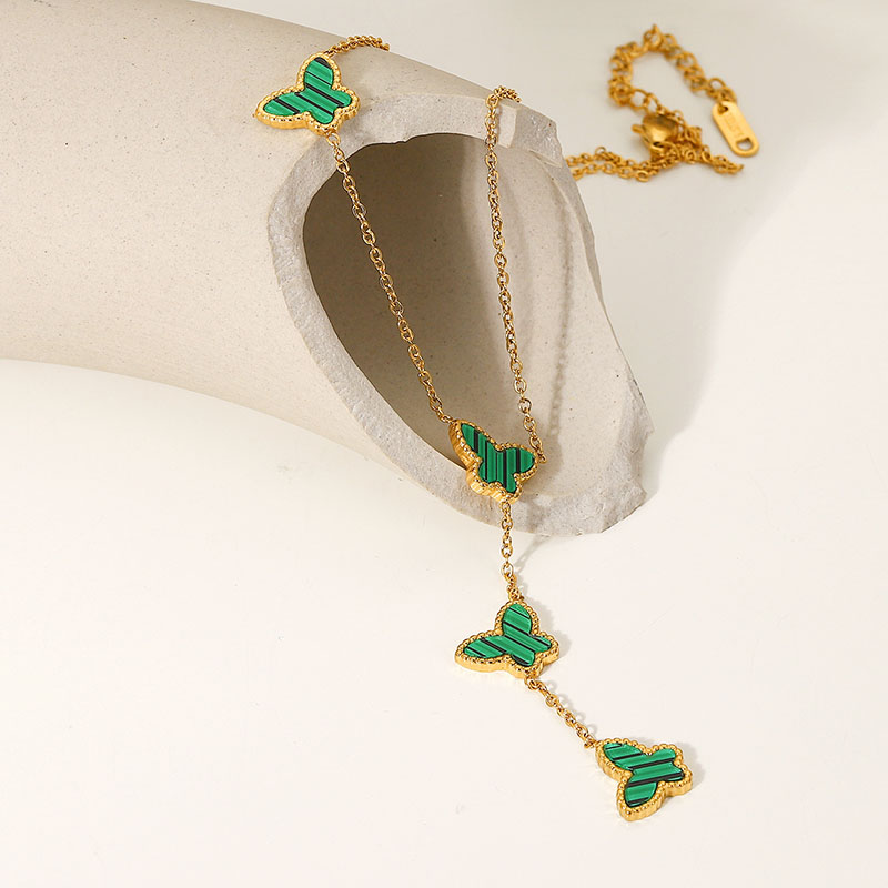 18k Gold-plated Malachite Butterfly Y-shaped Necklace For Women Distributor