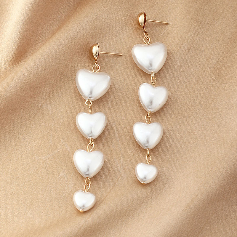Love Heart Pearl Tassel Simple Long Earrings Manufacturer