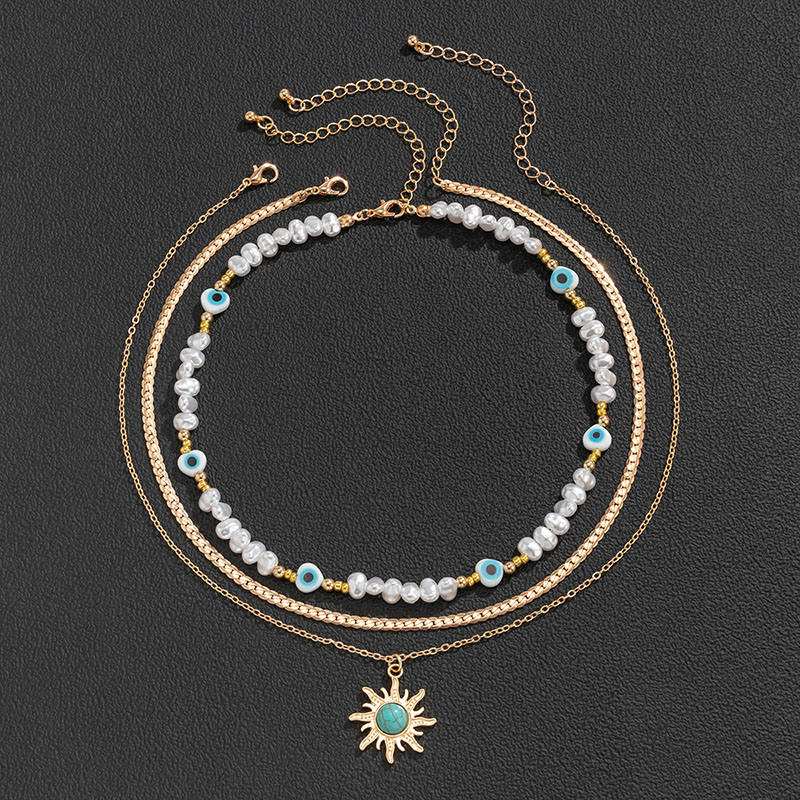 Wholesale Collision Eye Pearl Necklace Sun Turquoise Pendant