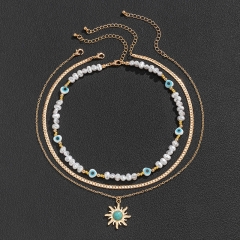 Wholesale Collision Eye Pearl Necklace Sun Turquoise Pendant