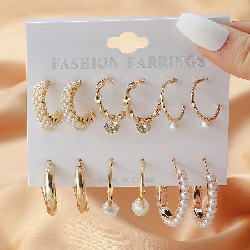 Retro Simple Female Earrings Pearl Stud Earrings Set Manufacturer