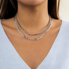 Wholesale Micro-encrusted Rhinestone Collarbone Double Layer Day Metal Necklace