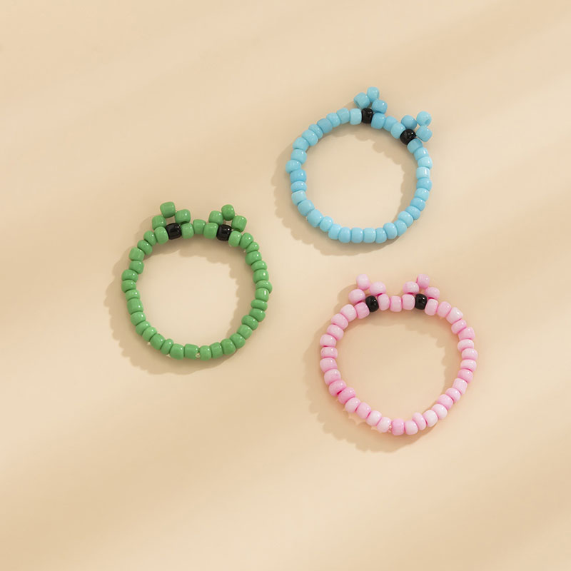 Wholesale Colorful Rice Beads Woven Frog Ring Cute Finger Ring