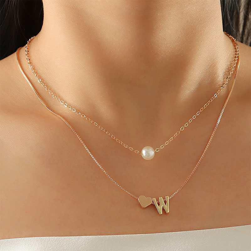 Alphabet Necklace Pearl Pendant Double Love Valentine's Day Female Necklace Manufacturer