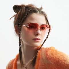 Square Diamond Rimless Frame Slicing Rivets Fashion Sunglasses Manufacturer