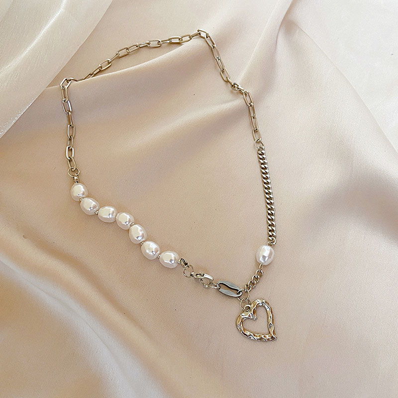 Patchwork Chain Pearl Love Pendant Necklace Distributor