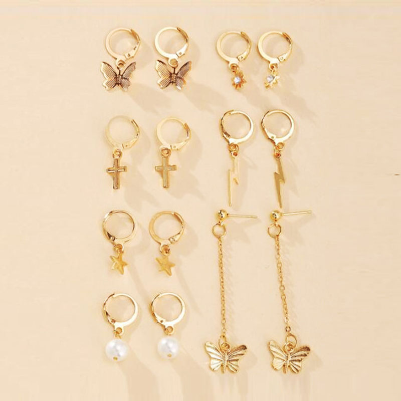 Butterfly Lightning Bolt Earrings Set Of Creative Minimalist Alloy Earrings Distributor