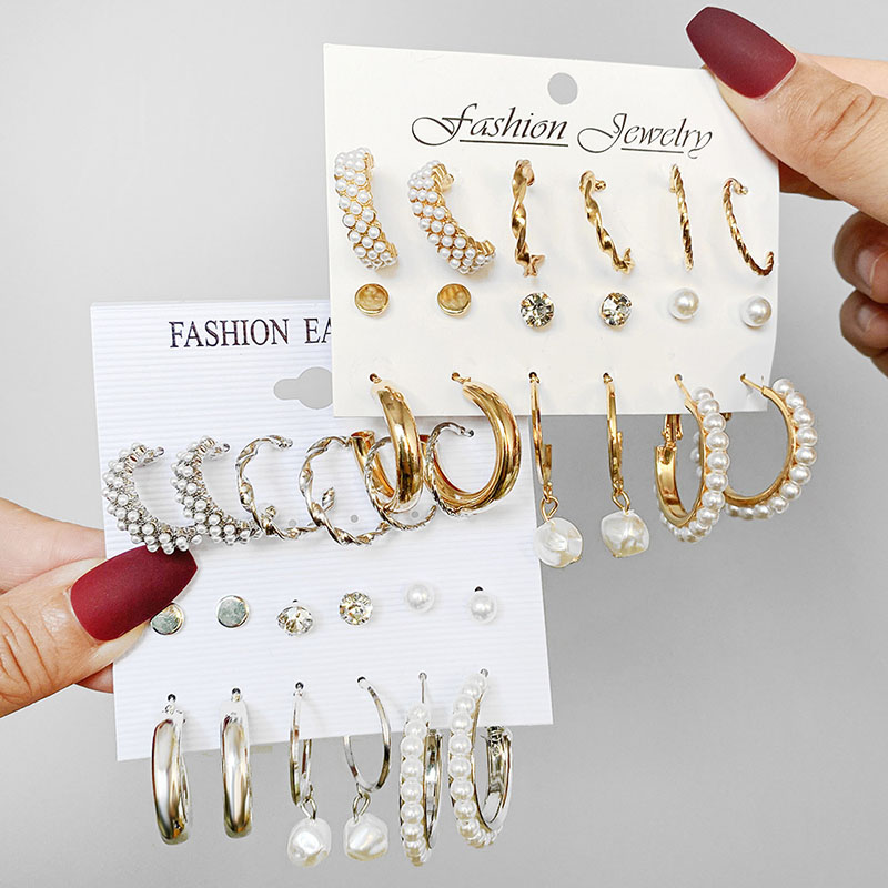 -selling Paragraph C-shaped Creative Vintage Pearl Earrings Set Distributor