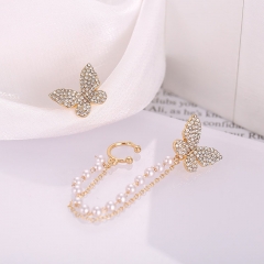 Full Of Diamonds Butterfly Creative Simple Pearl Chain Ear Clips Distributor