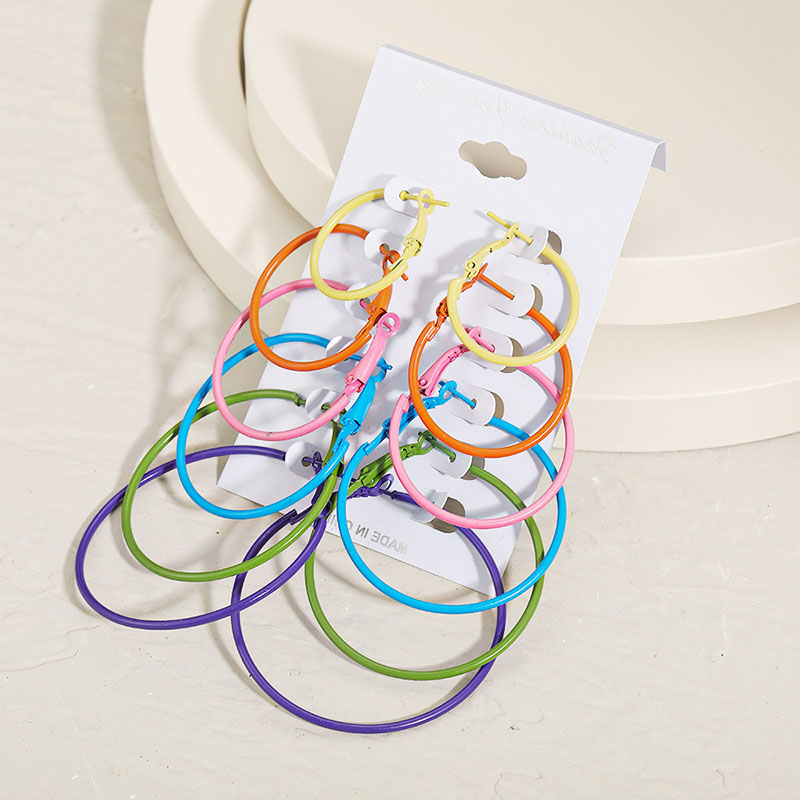 Rock Exaggerated Circle Simple Colorful Set Of Personalized Earrings Combination Distributor
