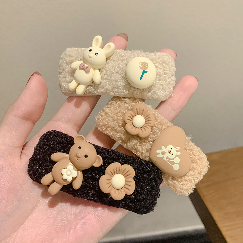 Milk Curry System Cute Plush Hair Clip Bear Cartoon Hair Card Manufacturer