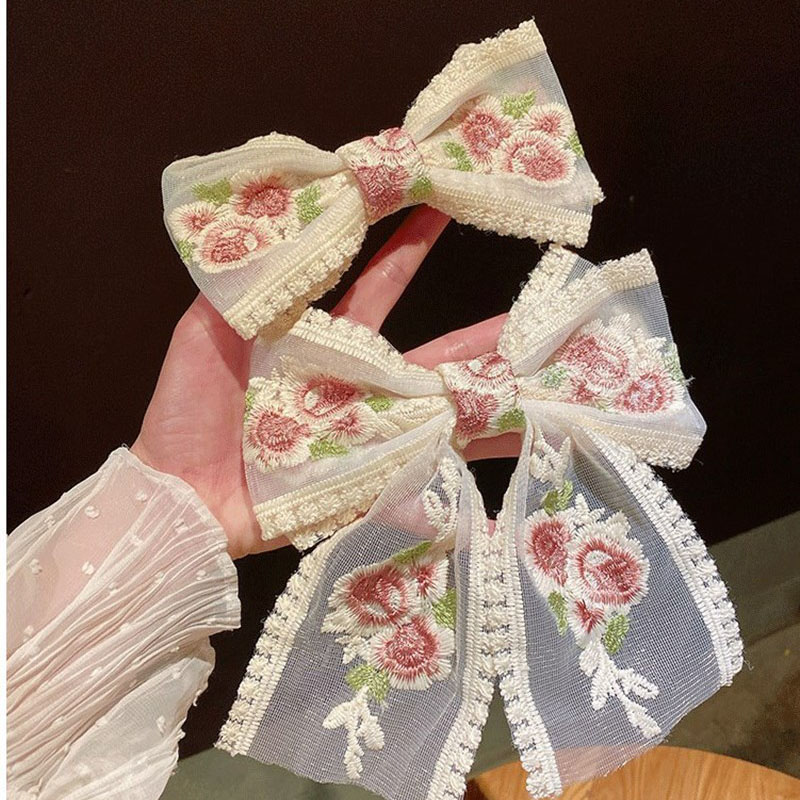 Embroidered Large Bow Hair Clip Super Fairy Lace Ribbon Hair Accessories Manufacturer