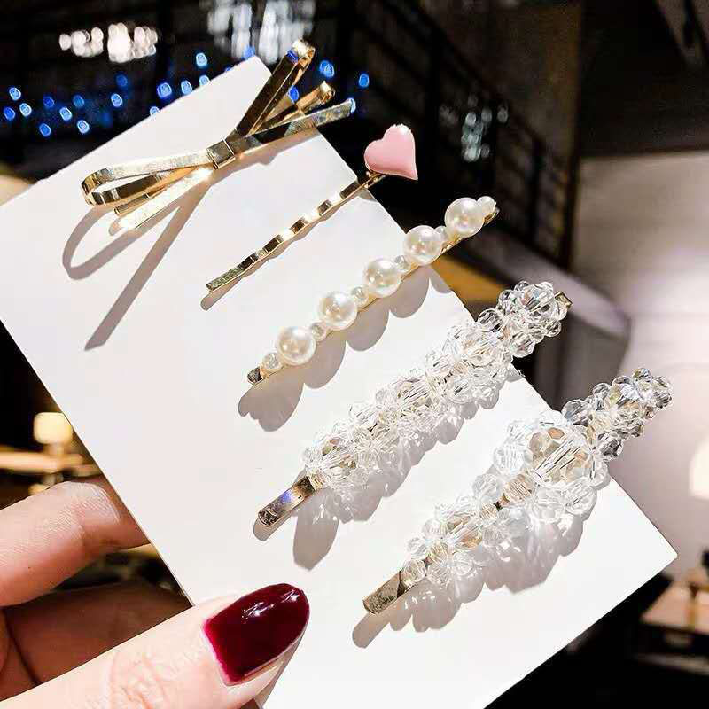 Pink Love Crystal Hair Clip Five Pieces Set