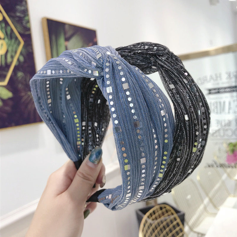 Simple Pleated Sequin Crossed Wide Side Hair Band Supplier